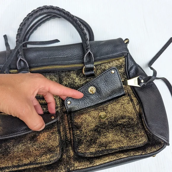 AIMEE gold and black leather handbag - Picture 8 of 10